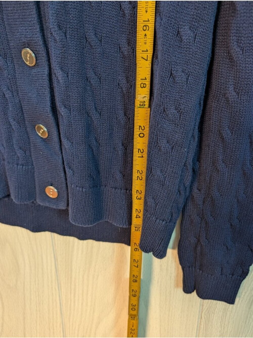 Lauren Active Ralph Lauren Crest Cardigan Sweater Medium Cable Knit Preppy Blue - Picture 7 of 7